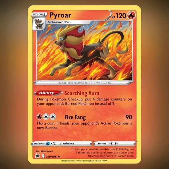 💜MINT Pokémon Pyroar Holographic Rare Lost Origin TCG 029/196 - Picture 1 of 2
